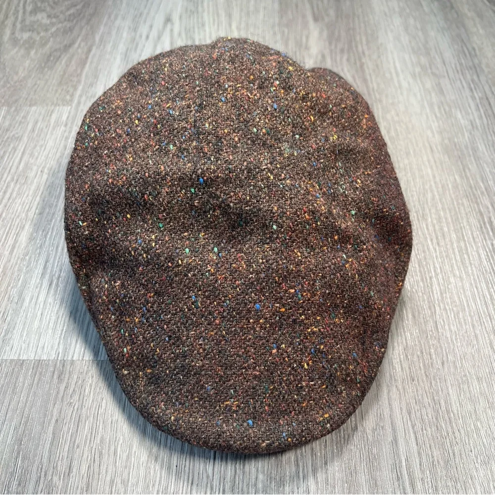 Hanna Hats Donegal Tweed Flat Cap Cap‎ 100% Wool Size XL Brown Ireland Newsboy
